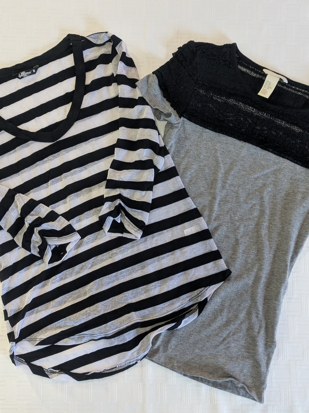Women's Tops (H&M Lace Yoke Tee & Wallflower Striped V-Neck)Y2K